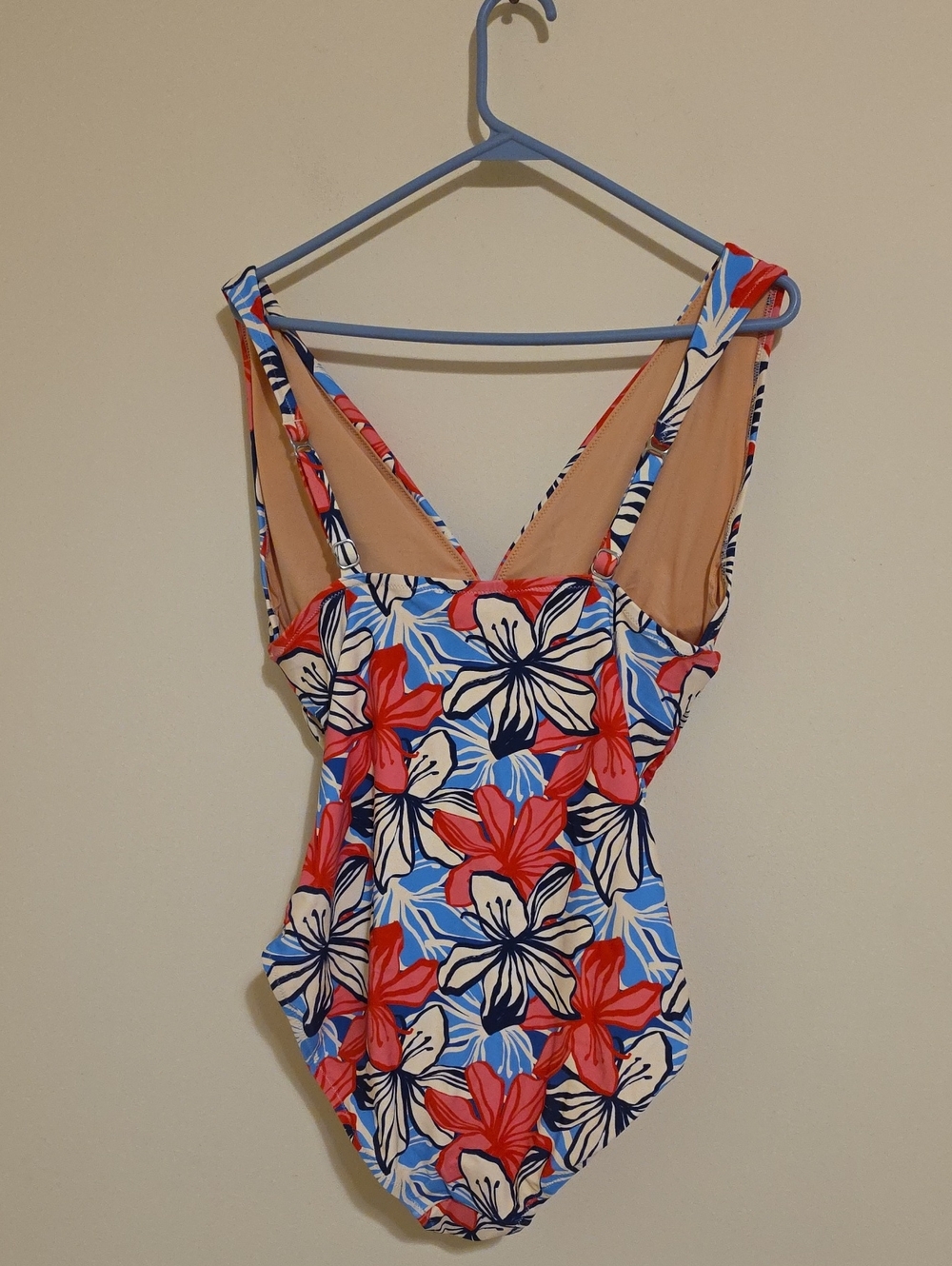 J. Crew RUCHED PLUNGING Floral  One-Piece in Coral, Blue & Cream SIZE L NEW - Picture 5 of 15